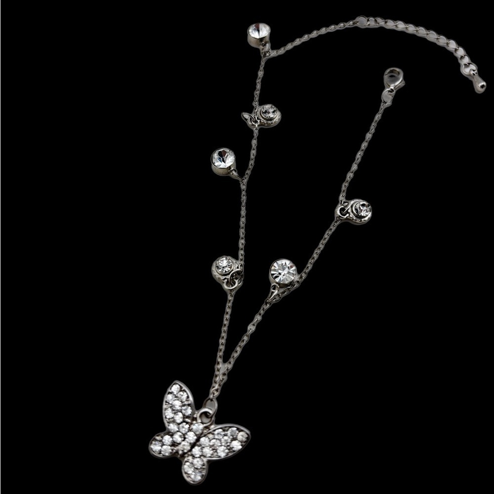 Elegant Silver Butterfly Crystal Ankle Bracelet.  Crystals on the chain .